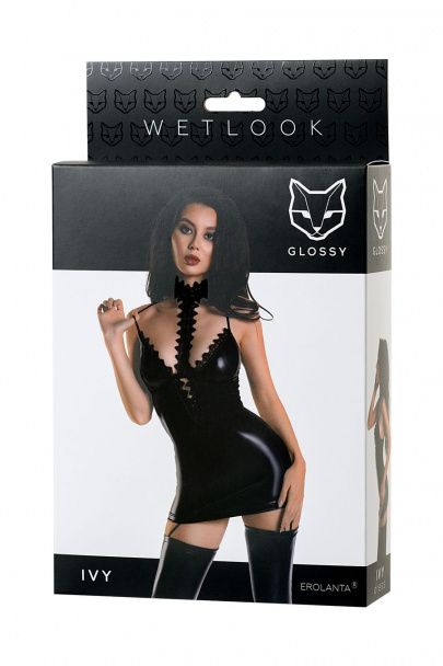 Платье с чокером Glossy Ivy из материала Wetlook, черное, M
