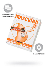 Презервативы Masculan, ultra 3, латекс, кольца, точечные, анестетик (Long Pleasure)