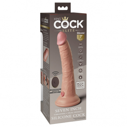 Вибромассажер-реалистик на присоске с двойной плотностью King Cock Elite 7 с пультом ДУ