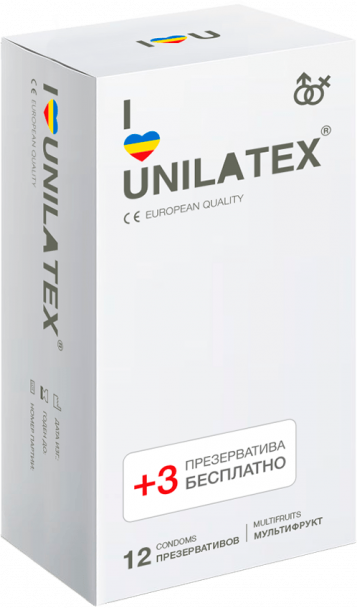 Презервативы фруктовые Unilatex Multifruits 12 шт+3 шт