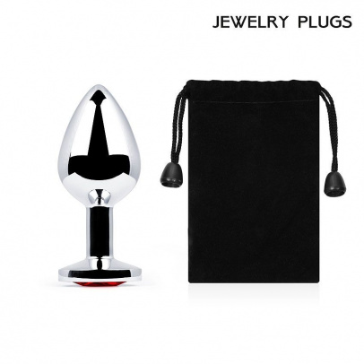 Silver plug medium (втулка анальная), l 82 мм, d 34 мм, вес 90г, цвет кристалла красный, арт. sm-16