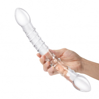 Фаллоимитатор двусторонний прозрачный текстурный 12 in Girthy Double Trouble Glass Dildo