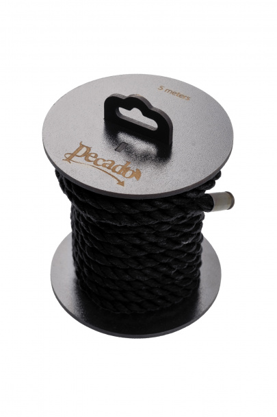 Веревка для шибари Пекадо БДСМ (Pecado BDSM), на катушке, хлопок, черная, 5 м, Ø 8 мм (арт. 06312)