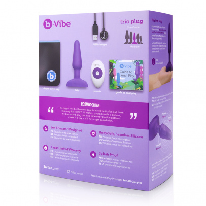 Анальная премиум-пробка с 3 моторами B-Vibe Trio Plug PURPLE