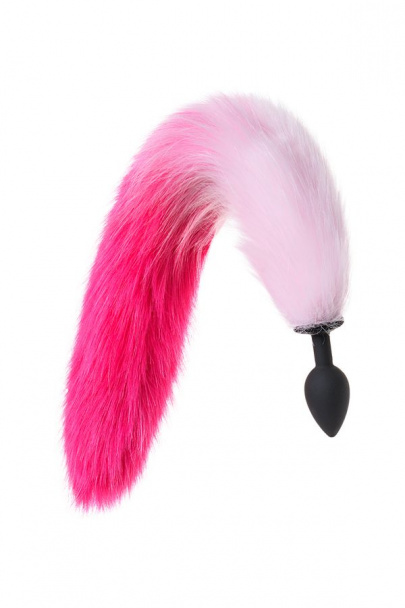 Анальная втулка с бело-розовым хвостом ПОПО Плеже бай Тойфа Эс (POPO Pleasure by Toyfa S), силикон, черная, 45 см, Ø 2,7 см (арт. 731445)