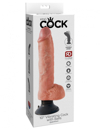 Вибромассажер 3в1 на съемной присоске 10 Vibrating Cock with Balls телесный