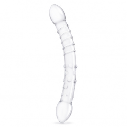 Фаллоимитатор двусторонний прозрачный текстурный 12 in Girthy Double Trouble Glass Dildo