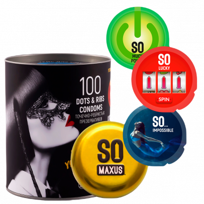 Презервативы MAXUS SO MUCH SEX SPECIAL в черном тубусе, точечно-ребристые, 100 шт