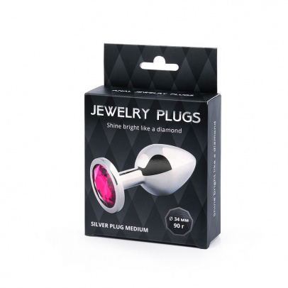 Silver plug medium (втулка анальная), l 82 мм, d 34 мм, вес 90г, цвет кристалла рубиновый, арт. sm-1