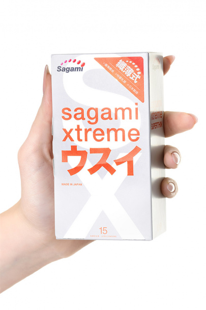 Презервативы Sagami, xtreme, 0.04, латекс, 19 см, 5,2 см, 15 шт. (арт. 143147)