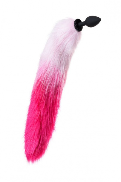 Анальная втулка с бело-розовым хвостом ПОПО Плеже бай Тойфа Эс (POPO Pleasure by Toyfa S), силикон, черная, 45 см, Ø 2,7 см (арт. 731445)