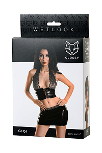 Комплект Glossy Gigi из материала Wetlook, черный