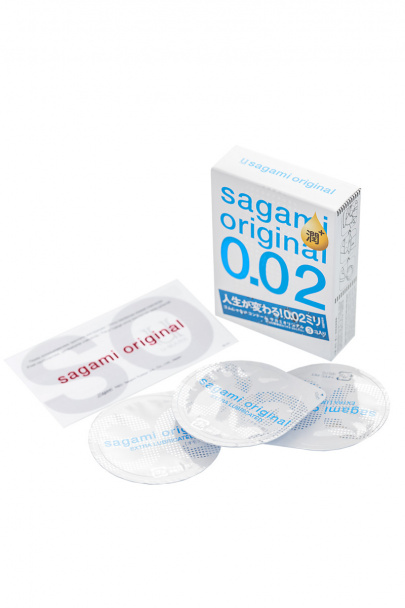 Презервативы Sagami, original 0.02, extra lub, полиуретан, 19 см, 5,8 см, 3 шт (арт. 143256)