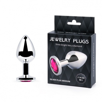 Silver plug medium (втулка анальная), l 82 мм, d 34 мм, вес 90г, цвет кристалла рубиновый, арт. sm-1