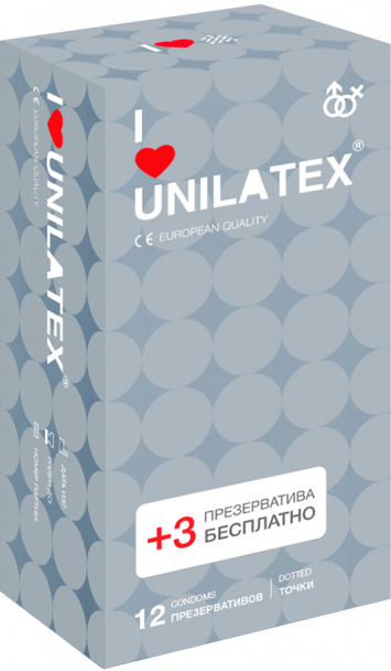 Презервативы точечные Unilatex Dotted 12+3 шт