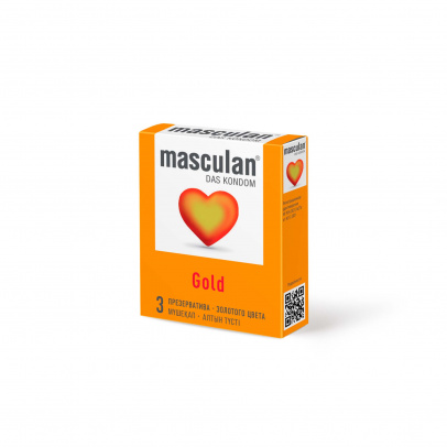 Презервативы Masculan Gold золотого цвета, с ароматом ванили 3 шт.