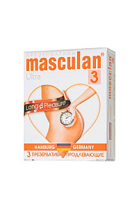 Презервативы Masculan, ultra 3, латекс, кольца, точечные, анестетик (Long Pleasure)