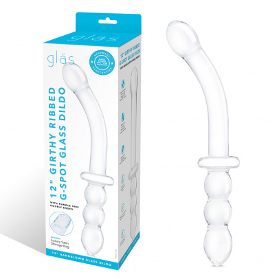 Фаллоимитатор двусторонний 12 in Girthy Ribbed G-Spot Glass Dildo With Handle Grip Double Ended