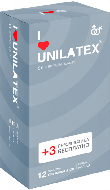 Презервативы ребристые Unilatex Ribbed 12+3 шт