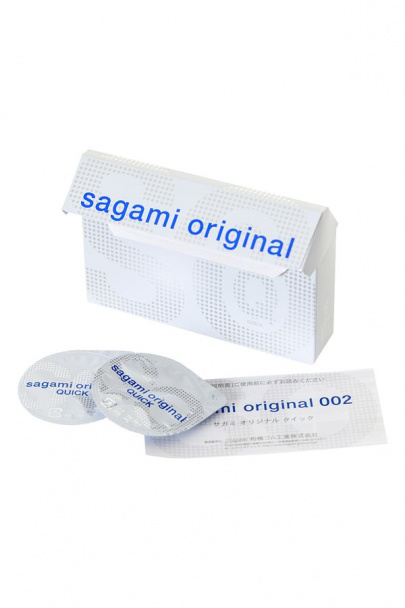 Презервативы Sagami, original 0.02 Quick, с лентой для быстрого надевания, полиуретан, ультратонкие, гладкие, 17 см, 5,5 см, 6 шт. (арт. 143143)