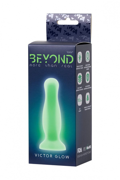Анальная втулка светящаяся в темноте Beyond by Toyfa Victor Glow, силикон, прозрачный, 10 см, Ø 3 см (арт. 873011)