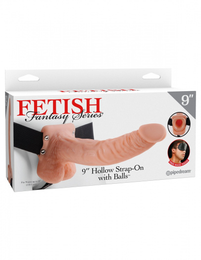 9 Hollow Strap-On with Balls Фаллопротез мужской полый, телесный