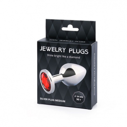 Silver plug medium (втулка анальная), l 82 мм, d 34 мм, вес 90г, цвет кристалла красный, арт. sm-16