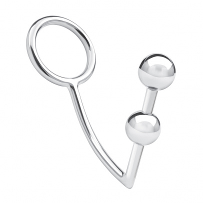 Кольцо на пенис с двумя анальными шарами Two Bead Stainless Steel Anal Hook & Cock Ring