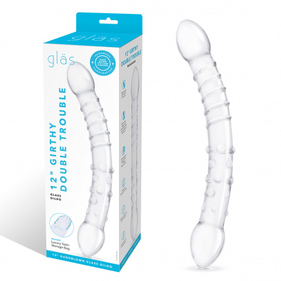 Фаллоимитатор двусторонний прозрачный текстурный 12 in Girthy Double Trouble Glass Dildo