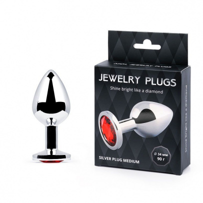 Silver plug medium (втулка анальная), l 82 мм, d 34 мм, вес 90г, цвет кристалла красный, арт. sm-16