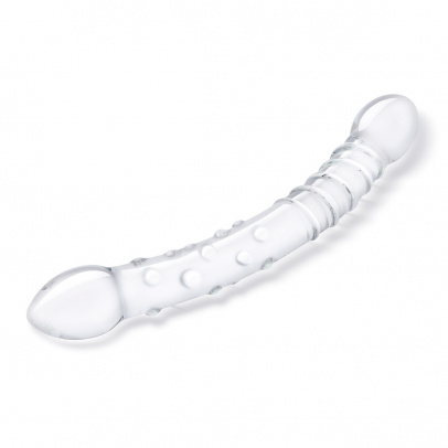 Фаллоимитатор двусторонний прозрачный текстурный 12 in Girthy Double Trouble Glass Dildo