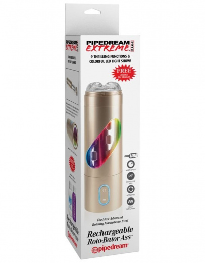 Мастурбатор-анус в ротацией и световой индикацией Pipedream Extreme Toyz Rechargeable Roto-Bator Ass