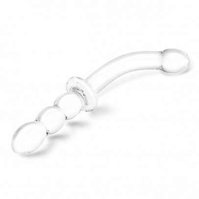 Фаллоимитатор двусторонний 12 in Girthy Ribbed G-Spot Glass Dildo With Handle Grip Double Ended