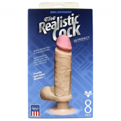 Вибромассажер реалистик 6 с мошонкой на присоске The Realistic® Cock UR3® Vibrating 6” - White