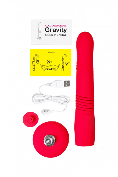Фрикционный фаллоимитатор с вибрацией LOVENSE Gravity, красный, силикон, 25,9 см (арт. LE-26)