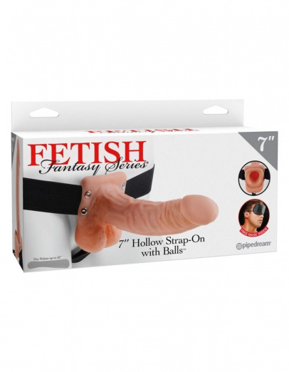 Полый страпон на ремне телесный Fetish Fantasy Series 7 Hollow Strap-On with Balls