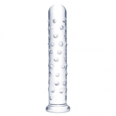 Прямой стеклянный фаллос с массажным рельефом 10" EXTRA LARGE GLASS DILDO