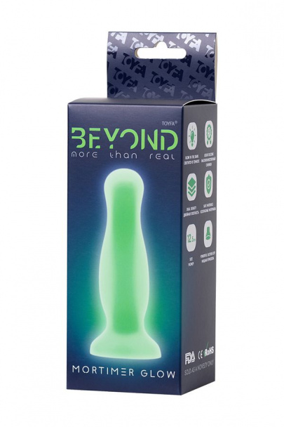 Анальная втулка светящаяся в темноте Beyond by Toyfa Mortimer Glow, силикон, прозрачный, 12,5 см, Ø3,5 см (арт. 873006)